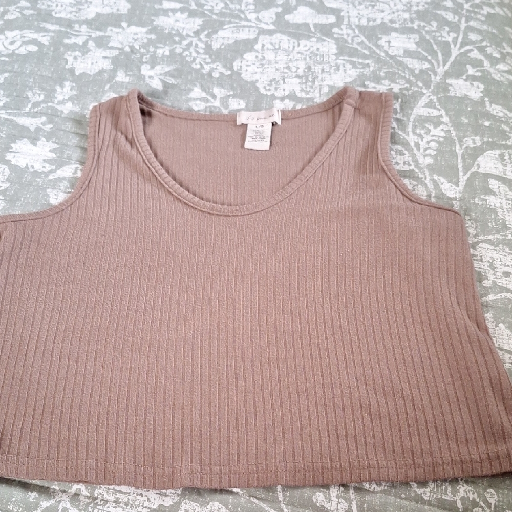 if it were me Ribbed Taupe Cropped Tank Top